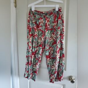 Vintage Island Traders Red Green Floral Hawaiian Tropical Lounge Loose Fit Pants